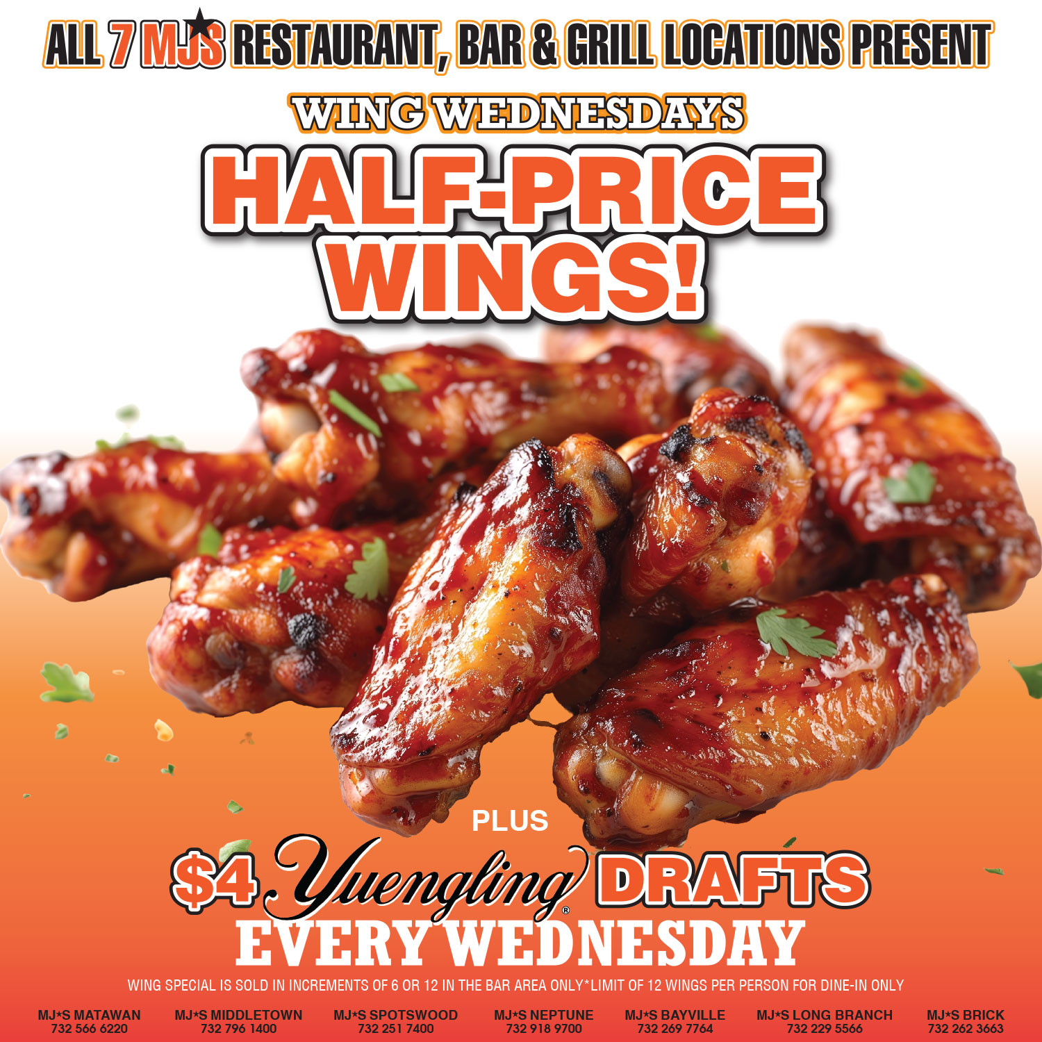 Wednesdays = Wing Night at ALL MJ's Locations!